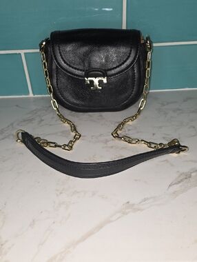 Tory Burch Black Sammy Leather Crossbody with Gold Chain